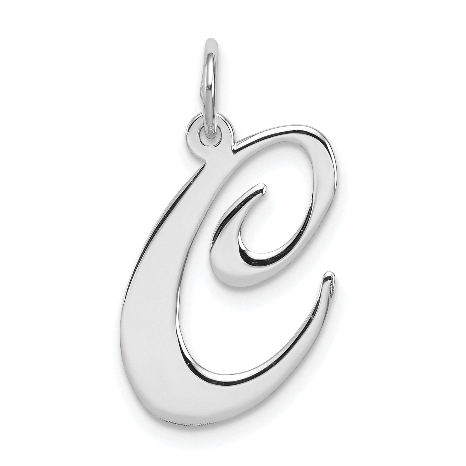 Sterling Silver Rhodium-plated Fancy Script Letter C Initial Charm (QC5090C)