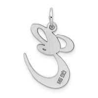Sterling Silver Rhodium-plated Fancy Script Letter E Initial Charm view 3