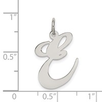 Sterling Silver Rhodium-plated Fancy Script Letter E Initial Charm view 4