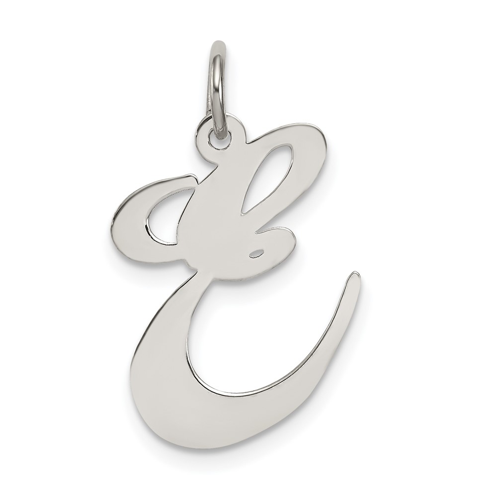 Sterling Silver Rhodium-plated Fancy Script Letter E Initial Charm (QC5090E)