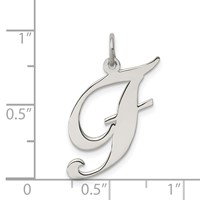 Sterling Silver Rhodium-plated Fancy Script Letter F Initial Charm view 4