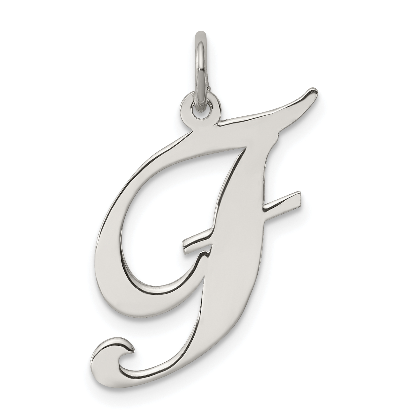 Sterling Silver Rhodium-plated Fancy Script Letter F Initial Charm (QC5090F)