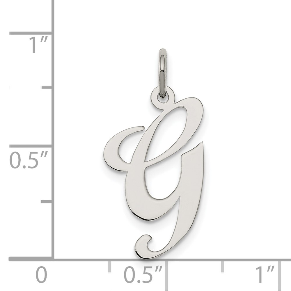 Sterling Silver Rhodium-plated Fancy Script Letter G Initial Charm (QC5090G)