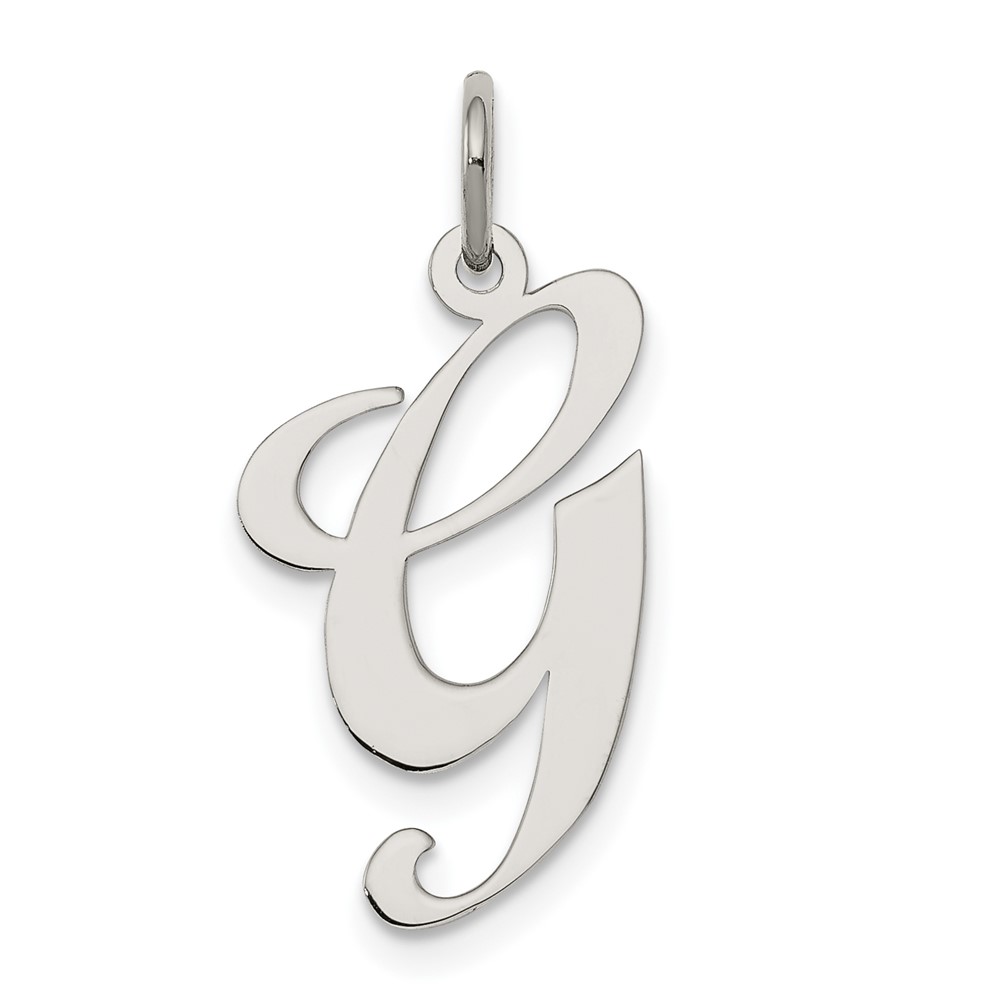 Sterling Silver Rhodium-plated Fancy Script Letter G Initial Charm (QC5090G)