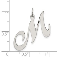 Sterling Silver Rhodium-plated Fancy Script Letter M Initial Charm view 4