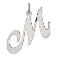 Sterling Silver Rhodium-plated Fancy Script Letter M Initial Charm view 1