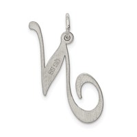 Sterling Silver Rhodium-plated Fancy Script Letter N Initial Charm view 3