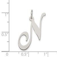 Sterling Silver Rhodium-plated Fancy Script Letter N Initial Charm view 4