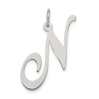 Sterling Silver Rhodium-plated Fancy Script Letter N Initial Charm view 1
