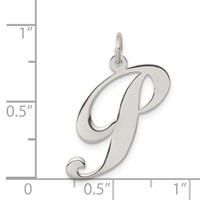 Sterling Silver Rhodium-plated Fancy Script Letter P Initial Charm view 4