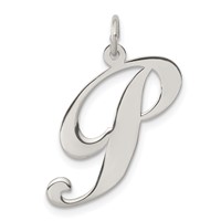 Sterling Silver Rhodium-plated Fancy Script Letter P Initial Charm view 1