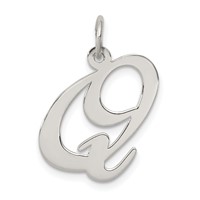 Sterling Silver Rhodium-plated Fancy Script Letter Q Initial Charm view 1