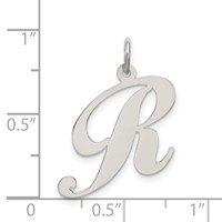 Sterling Silver Rhodium-plated Fancy Script Letter R Initial Charm view 4