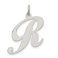 Sterling Silver Rhodium-plated Fancy Script Letter R Initial Charm view 1