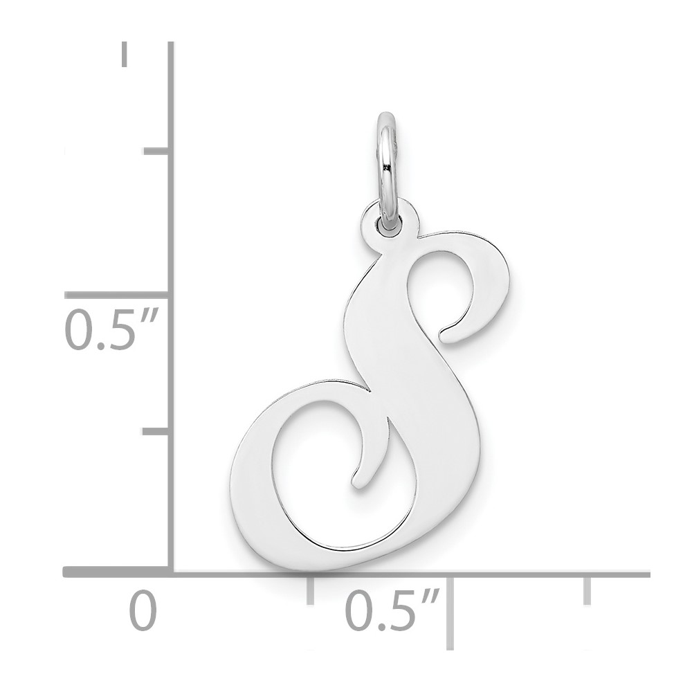 Sterling Silver Rhodium-plated Fancy Script Letter S Initial Charm (QC5090S)