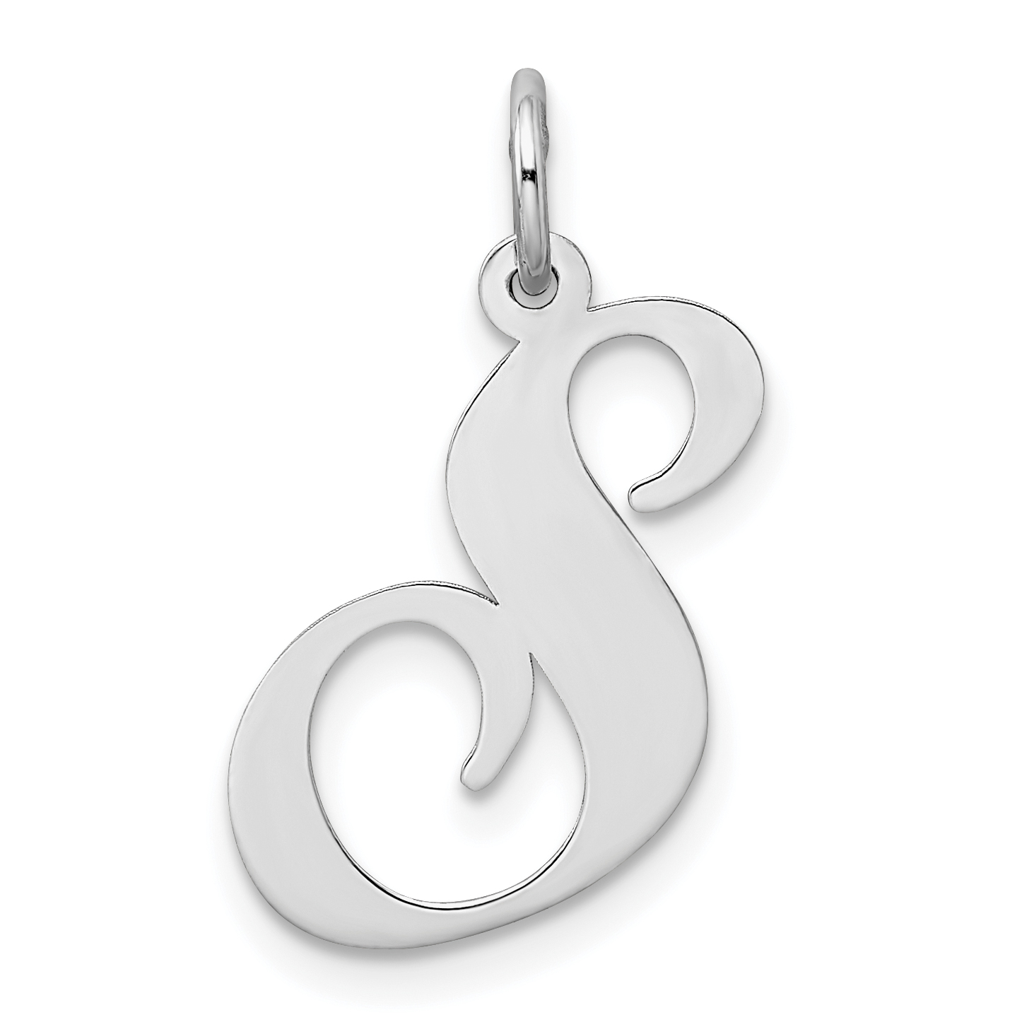Sterling Silver Rhodium-plated Fancy Script Letter S Initial Charm (QC5090S)