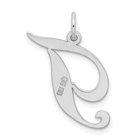 Sterling Silver Rhodium-plated Fancy Script Letter T Initial Charm view 3