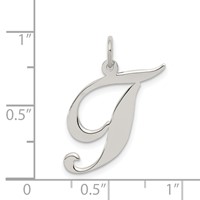 Sterling Silver Rhodium-plated Fancy Script Letter T Initial Charm view 4