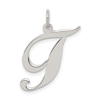 Sterling Silver Rhodium-plated Fancy Script Letter T Initial Charm view 1