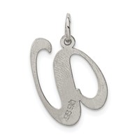 Sterling Silver Rhodium-plated Fancy Script Letter V Initial Charm view 3