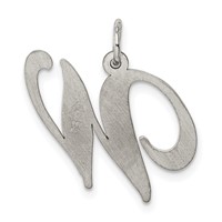 Sterling Silver Rhodium-plated Fancy Script Letter W Initial Charm view 3