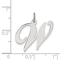 Sterling Silver Rhodium-plated Fancy Script Letter W Initial Charm view 4
