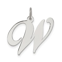 Sterling Silver Rhodium-plated Fancy Script Letter W Initial Charm view 1