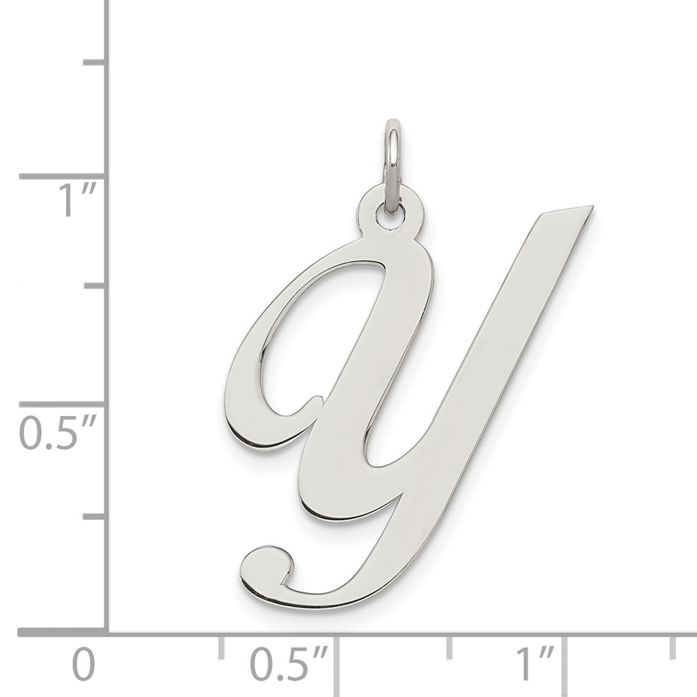 Sterling Silver Rhodium-plated Fancy Script Letter Y Initial Charm (QC5090Y)