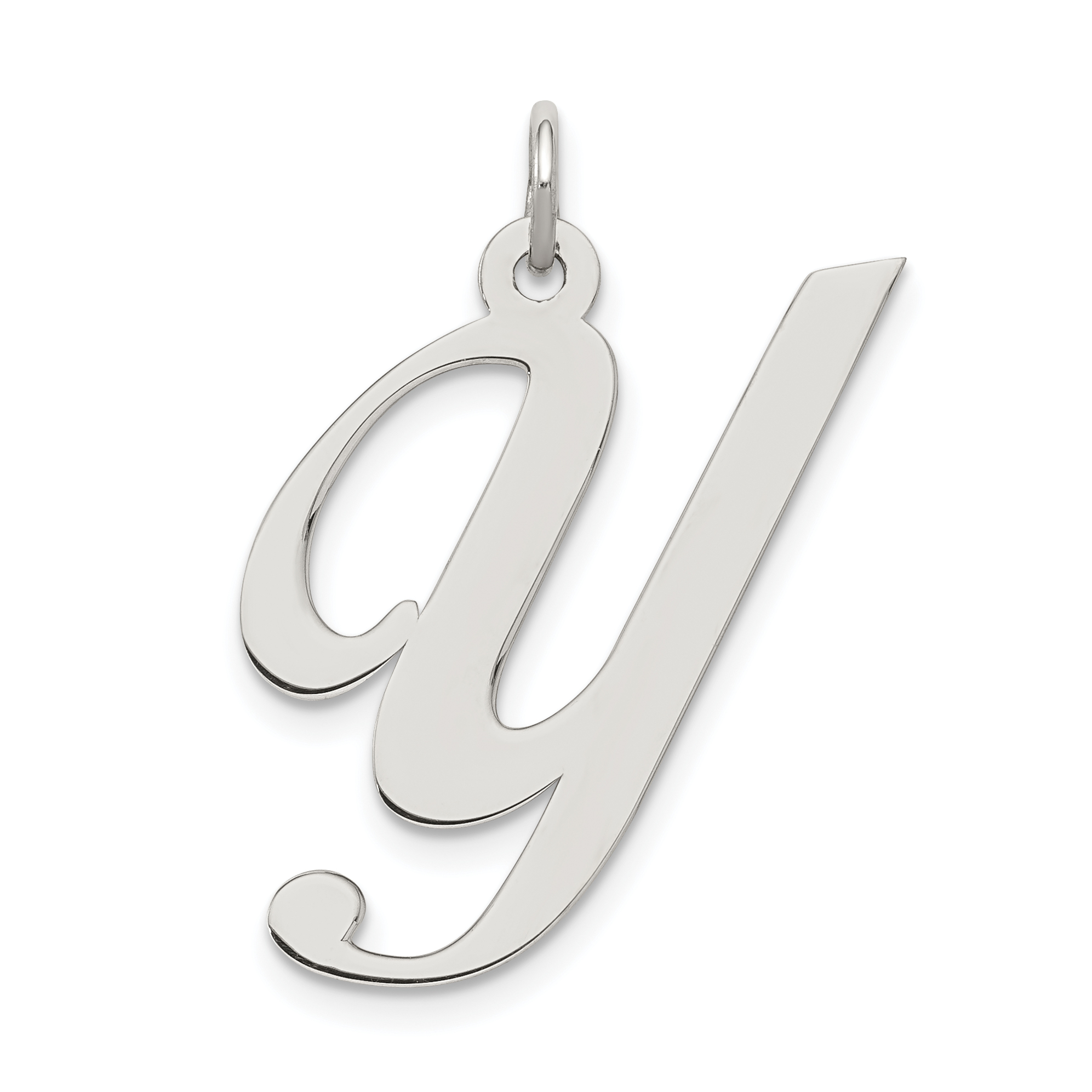 Sterling Silver Rhodium-plated Fancy Script Letter Y Initial Charm (QC5090Y)