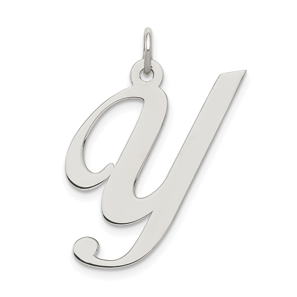 Sterling Silver Rhodium-plated Fancy Script Letter Y Initial Charm (QC5090Y)