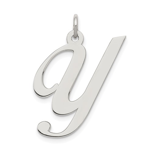 Sterling Silver Rhodium-plated Fancy Script Letter Y Initial Charm
