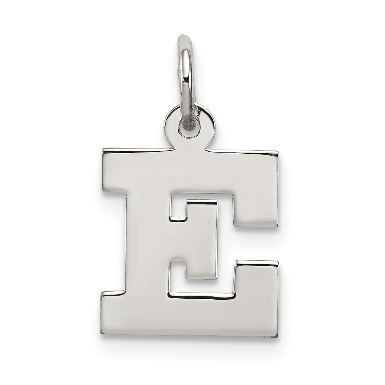 Sterling Silver Rhodium-plated Block Letter E Initial Charm (QC5093E)