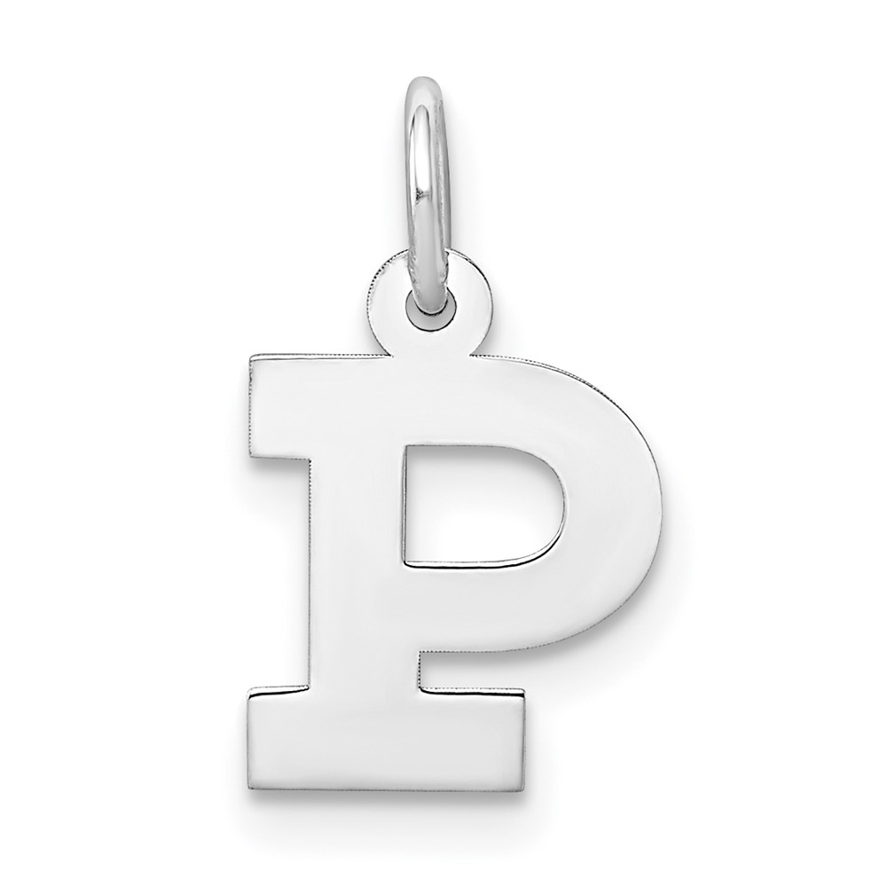 Sterling Silver Rhodium-plated Block Letter P Initial Charm