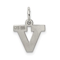 Sterling Silver Rhodium-plated Block Letter V Initial Charm view 4