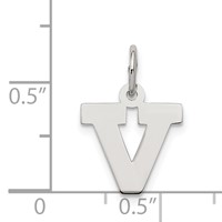 Sterling Silver Rhodium-plated Block Letter V Initial Charm view 3
