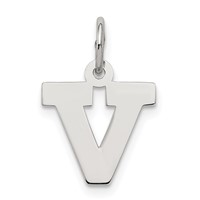 Sterling Silver Rhodium-plated Block Letter V Initial Charm view 1