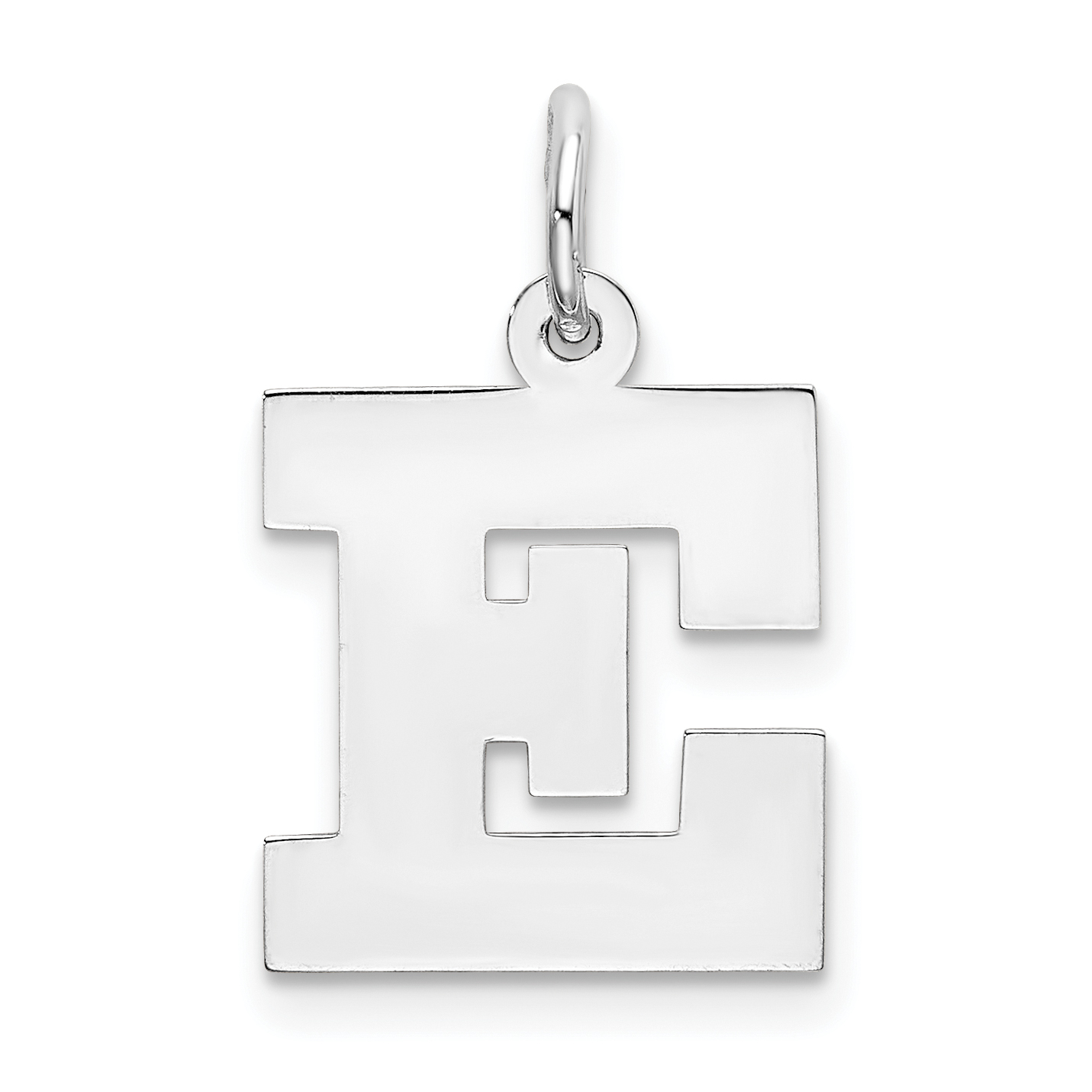 Sterling Silver Rhodium-plated Block Letter E Initial Charm (QC5095E)