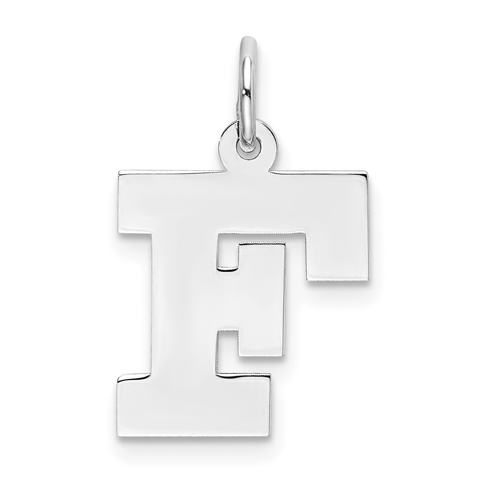 Sterling Silver Rhodium-plated Block Letter F Initial Charm (QC5095F)
