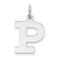 Sterling Silver Rhodium-plated Block Letter P Initial Charm view 1