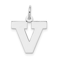 Sterling Silver Rhodium-plated Block Letter V Initial Charm view 1