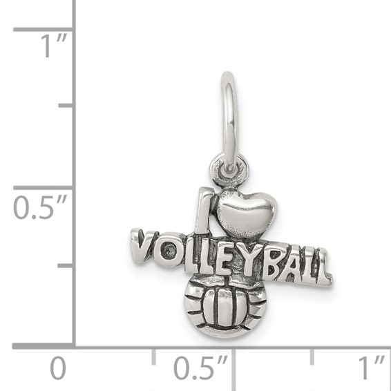 Sterling Silver Antique I (heart) Volleyball Charm