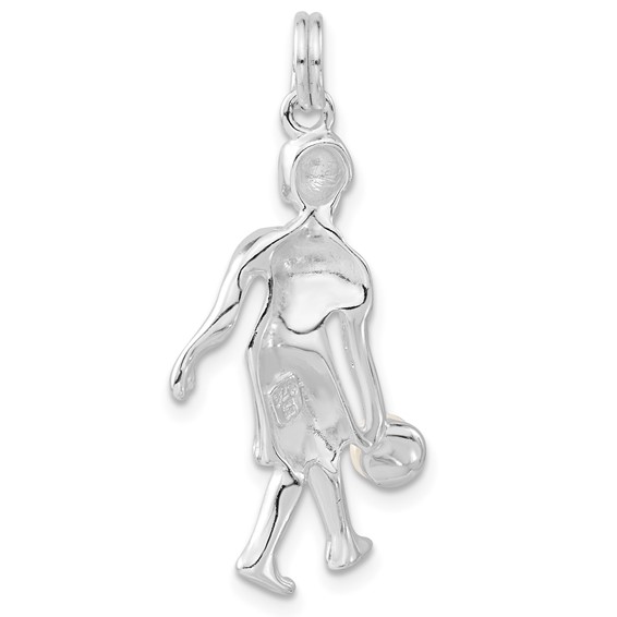 Sterling Silver Polished Simulated Pearl Female Bowler Charm