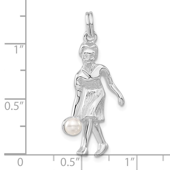 Sterling Silver Polished Simulated Pearl Female Bowler Charm