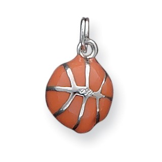 Sterling Silver 3D Orange Enameled Basketball Charm