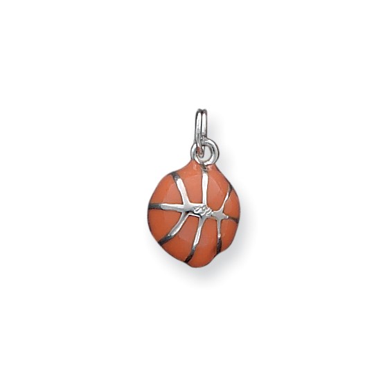 Sterling Silver 3D Orange Enameled Basketball Charm