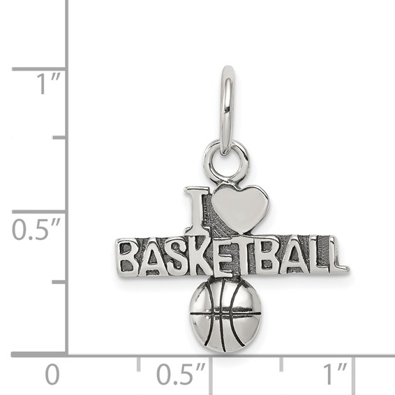 Sterling Silver Antique I (heart) Basketball Charm