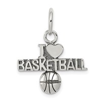 Sterling Silver Antique I (heart) Basketball Charm view 1