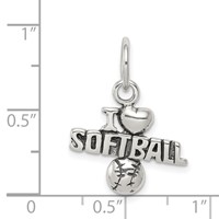 Sterling Silver Antique I (heart) Softball Charm view 3