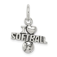 Sterling Silver Antique I (heart) Softball Charm view 1