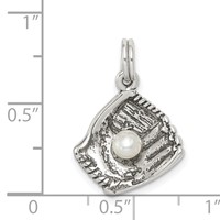 Sterling Silver Antiqued Baseball Glove Charm with Simulated Pearl view 3